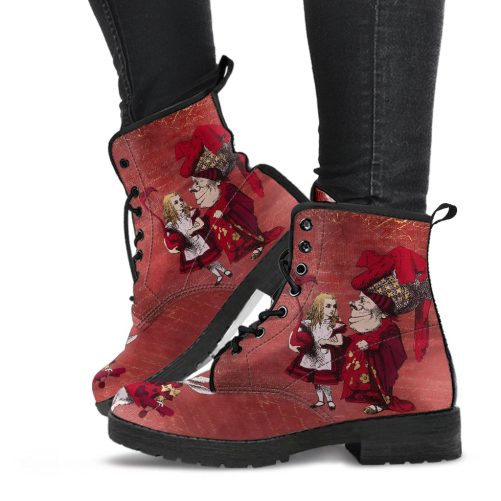 Alice in Wonderland #5 Women's Muted Red Vegan Leather Combat Boots 1