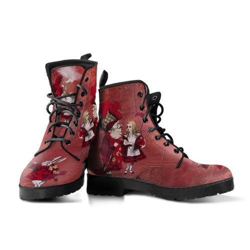 Alice in Wonderland #5 Women's Muted Red Vegan Leather Combat Boots 2