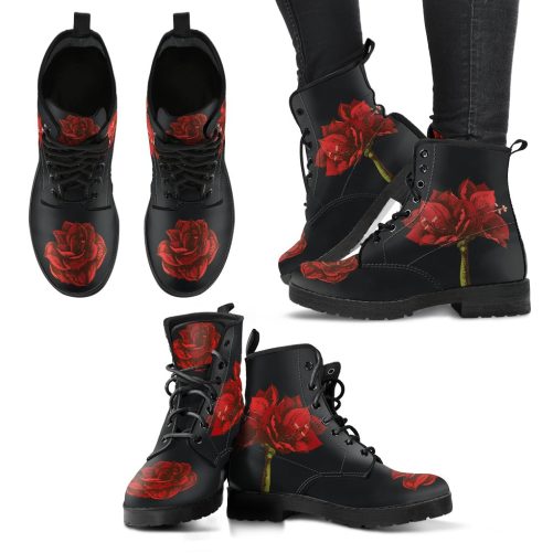 Amaryllis Flower Women's Vegan Leather Combot Boots 1