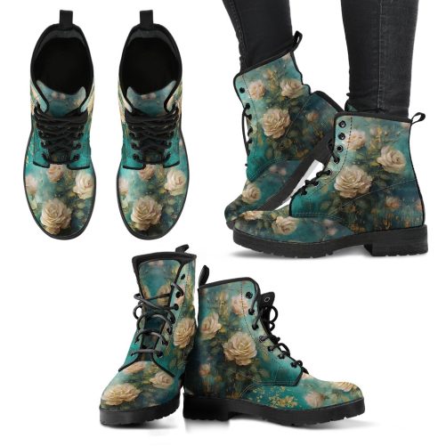 Antique Emerald Romance Women's Vegan Leather Combat Boots 1