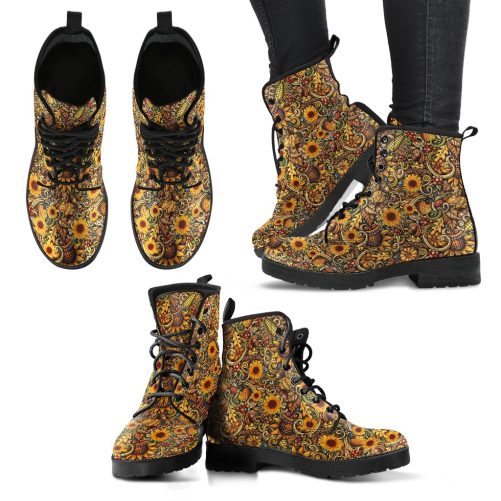 Baby Sunflower Handcrafted Women's Combat Boots 1