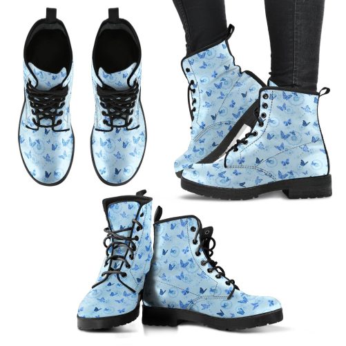 Blue Butterfly Women's Vegan Leather Combat Boots 1