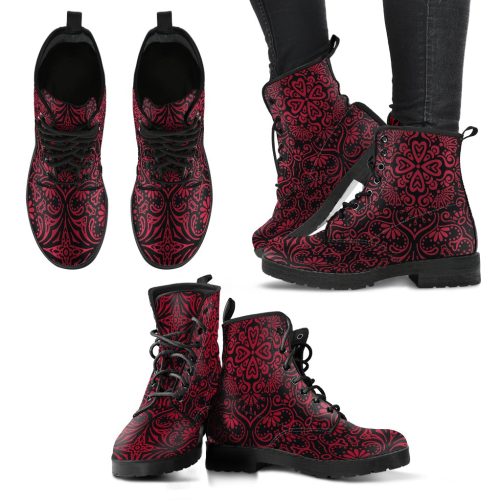 Bohemian Celebration Fiesta Red Women's Vegan Leather Combat Boots 1