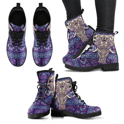 Boho Elephant Women's Vegan Leather Combat Boots 1
