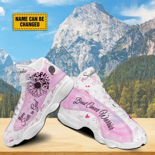 Breast Cancer Warrior Customized Basketball Shoes, Sunflower Faith Running Shoes, Pink Ribbon Pattern Shoes, Positive Gift For Girl Women 1