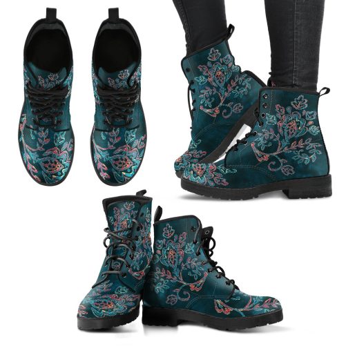 Brocade Pattern Handcrafted Women's Vegan Leather Boots 1