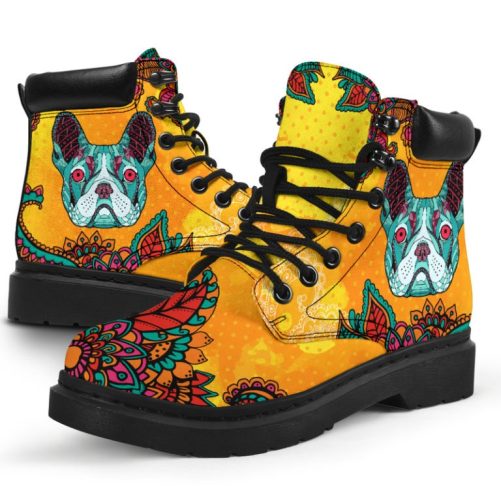 Bulldog Mandala Vegan Boots, All Season Boots For Womens, Mens, Personalized Boots, Customized Boots 2