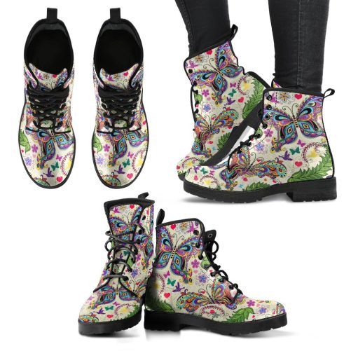 Butterfly Pattern Handcrafted Vegan Leather Boots 1