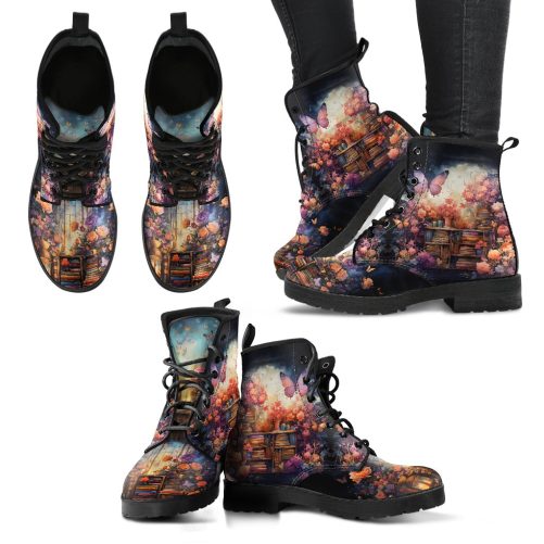 Butterfly Whimsical Library Women's Vegan Leather Boots 1