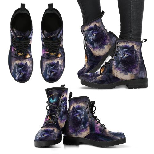 Celestial Cats Vegan Leather Combat Boots 1