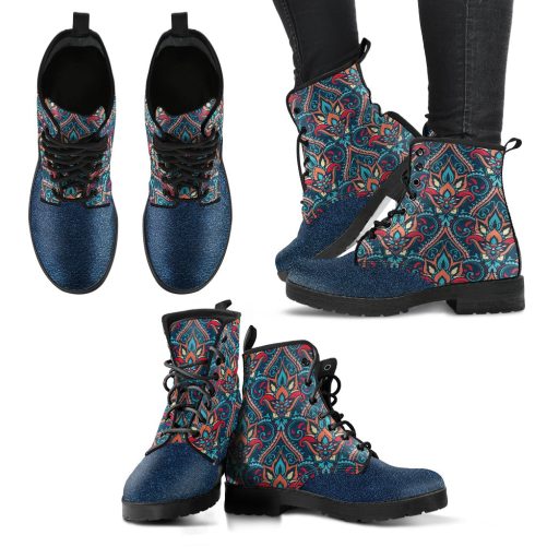 Classic Crown Two Tone Women's Combat Vegan Leather Boots 1