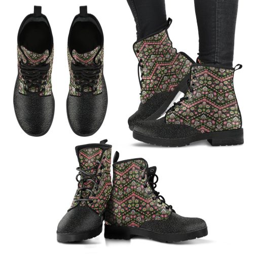 Classic Spat Style Floral Vegan Women's Vegan Leather Combat Boots 1