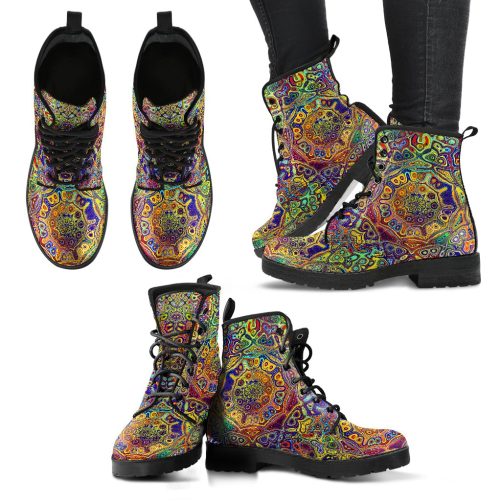 Colorful Playful Geometric Women's Vegan Leather Combat Boots 1