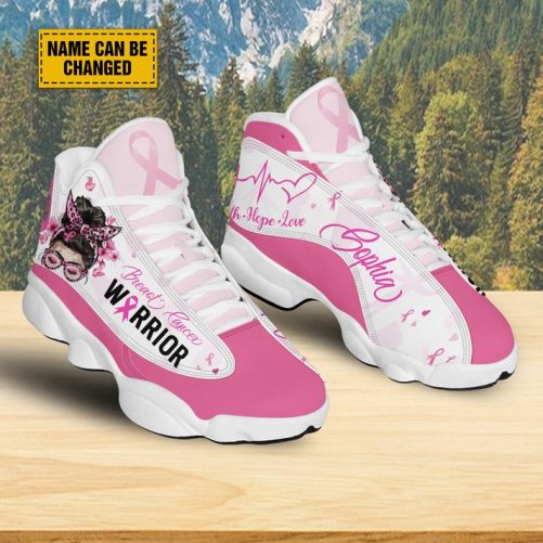 Custom Breast Cancer Warrior Basketball Shoes, Faith Hope Love Jesus Support Warrior Shoes Sneaker, Pink Ribbon Strong Girl Fighter Gift 2