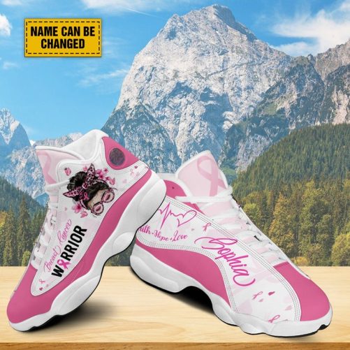 Custom Breast Cancer Warrior Basketball Shoes, Faith Hope Love Jesus Support Warrior Shoes Sneaker, Pink Ribbon Strong Girl Fighter Gift