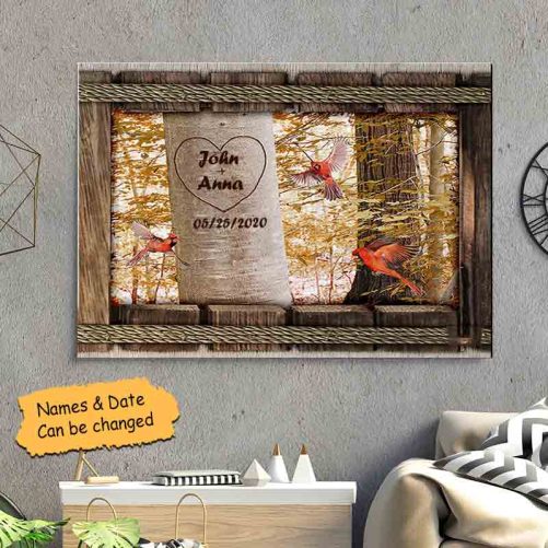 Custom Date And Name Hummingbird Canvas For Couple (3)