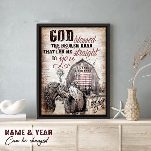 Custom Horse Couple Canvas God Blessed The Broken Road Farm (1)