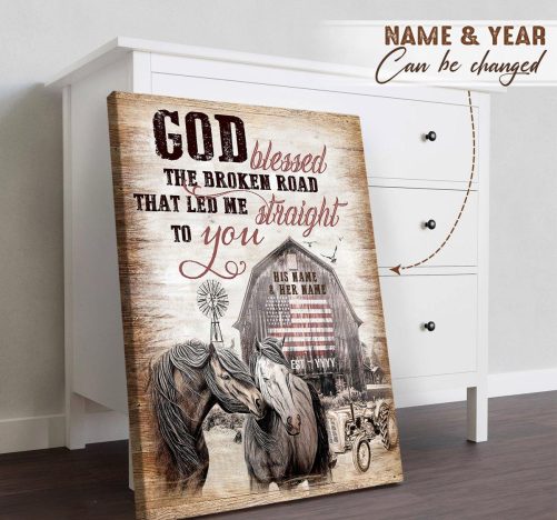 Custom Horse Couple Canvas God Blessed The Broken Road Farm (2)