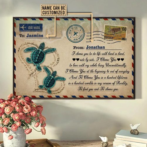 Custom Name Air Mail Canvas Turtle Couple I Choose You To Do Life (1)
