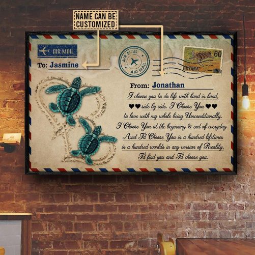 Custom Name Air Mail Canvas Turtle Couple I Choose You To Do Life (3)