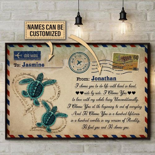 Custom Name Air Mail Canvas Turtle Couple I Choose You To Do Life (4)