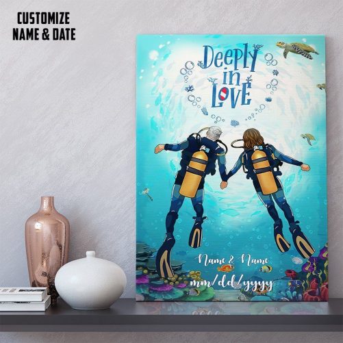Custom Name And Date Diving Couple Canvas Deeply In Love (1)