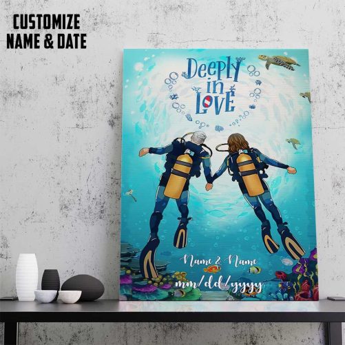 Custom Name And Date Diving Couple Canvas Deeply In Love (2)