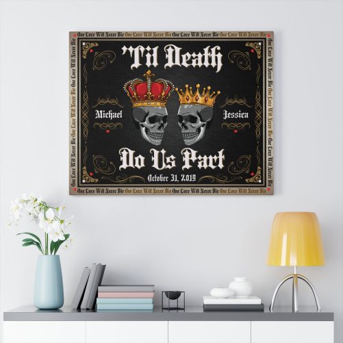 Custom Name And Date Skull Couple Canvas Til Death Do Us Part One Love Will Never Die (2)