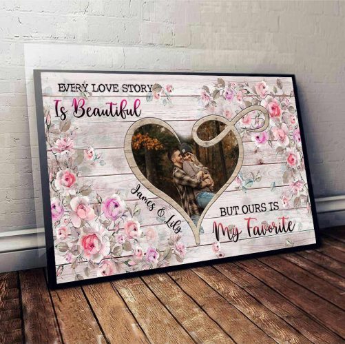 Custom Name And Photo Couple Canvas Every Love Story Is Beautiful But Ours Is My Favorite Flowers (2)