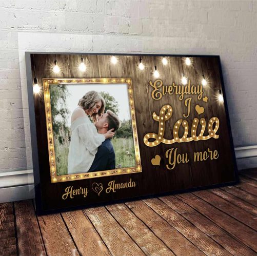 Custom Name And Photo Couple Canvas Everyday I Love You More (2)