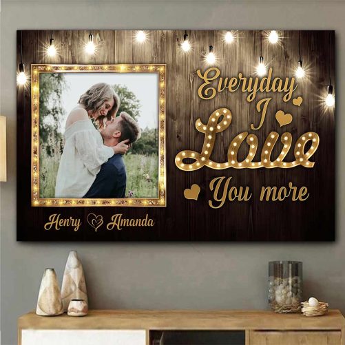 Custom Name And Photo Couple Canvas Everyday I Love You More (3)