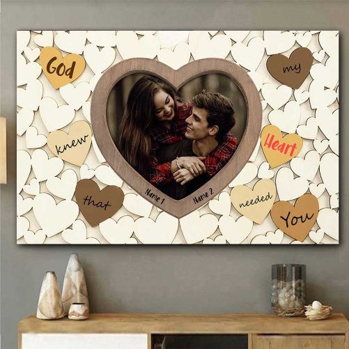 Custom Name And Photo Couple Canvas God Knew That My Heart Needed You (2)