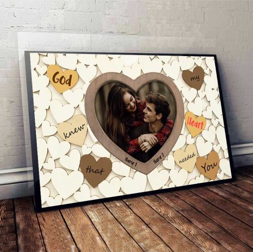 Custom Name And Photo Couple Canvas God Knew That My Heart Needed You (3)