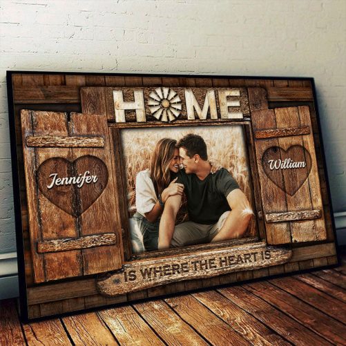 Custom Name And Photo Couple Canvas Home Is Where The Heart Is (2)