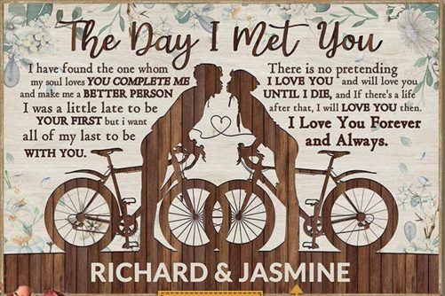 Custom Name Bicycle Couple Canvas The Day I Met You