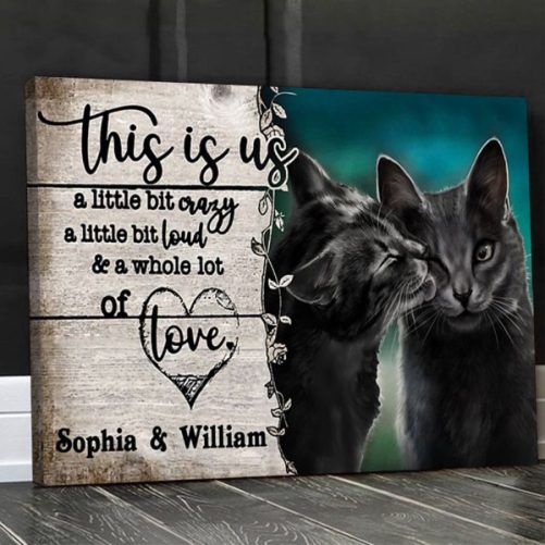 Custom Name Black Cat Couple Canvas This Is Us A Little Bit Crazy (2)