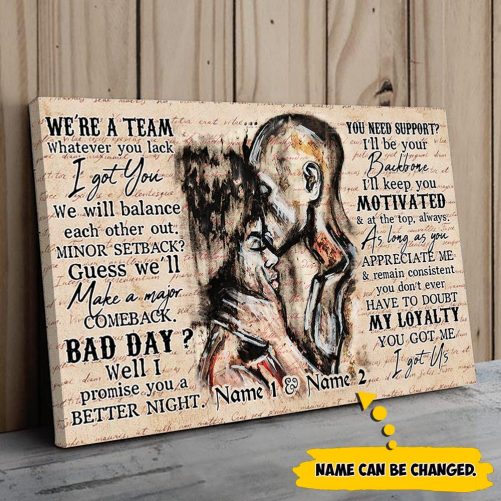 Custom Name Black Couple Canvas We're A Team (1)