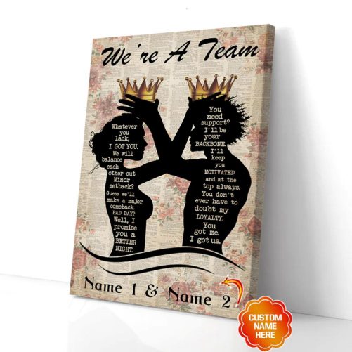 Custom Name Black Couple Canvas We're A Team 1