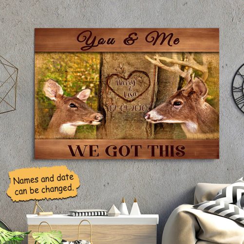 Custom Name Buck And Doe Couple Canvas Deer You And Me We Got This (2)