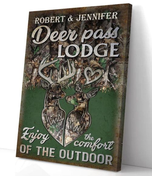 Custom Name Buck & Doe Couple Canvas Welcome To Porch Where Time Well Wasted 1