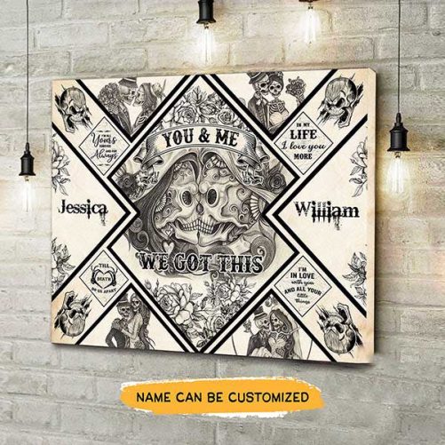 Custom Name Canvas For Skull Couple You And Me We Got This Til Death Do Us Part (2)
