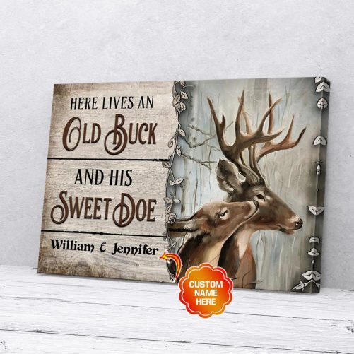 Custom Name Couple Canvas Here Lives An Old Buck And Sweet Doe 1