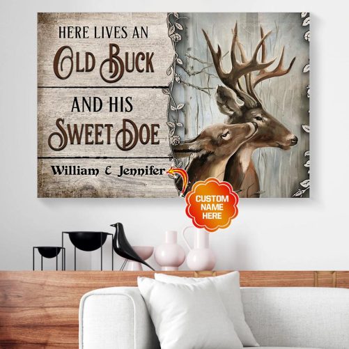 Custom Name Couple Canvas Here Lives An Old Buck And Sweet Doe 2
