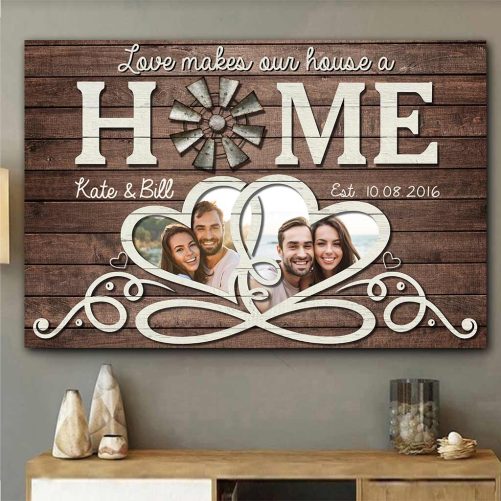 Custom Name Couple Canvas Love Makes Our House A Home (2)