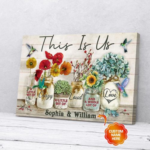 Custom Name Couple Canvas This Is Us Hummingbirds Flowers 1