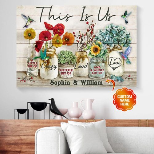 Custom Name Couple Canvas This Is Us Hummingbirds Flowers 2