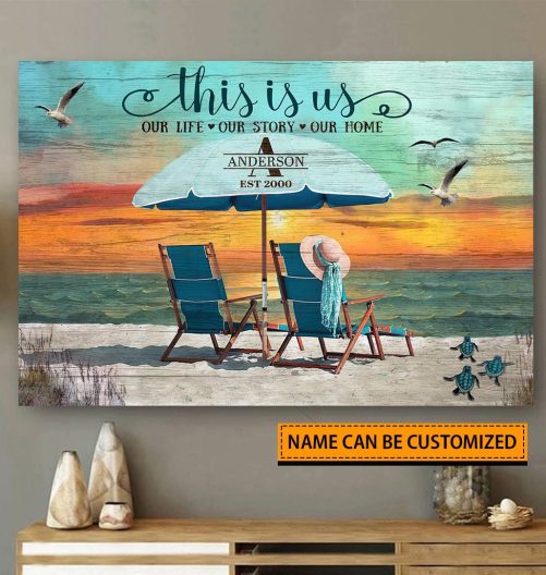 Custom Name Couple Canvas This Is Us On Sea Beach (2)