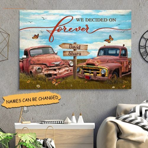 Custom Name Couple Canvas We Decided On Forever Old Red Car (2)
