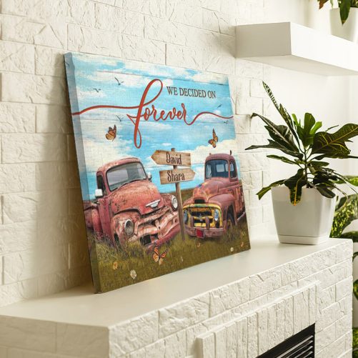 Custom Name Couple Canvas We Decided On Forever Old Red Car (3)