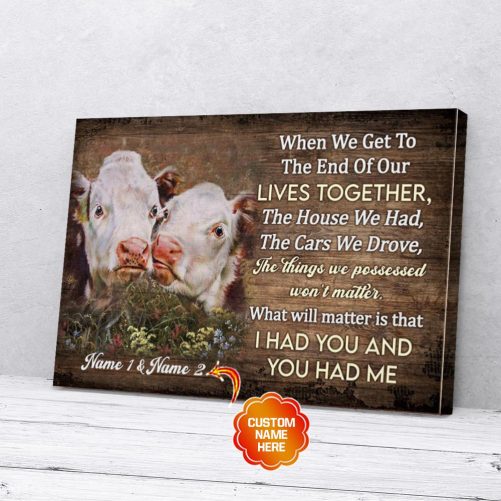 Custom Name Cow Couple Canvas I Had You You Had Me 1